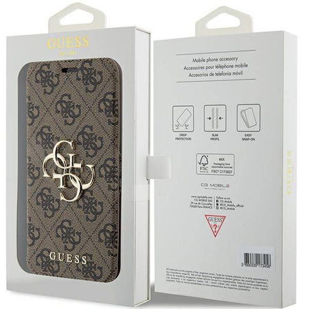 Original Case APPLE IPHONE 15 PRO Guess Book 4G Metal Gold Logo (GUBKP15L4GMGBR) brown
