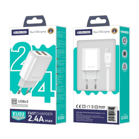 Ładowarka Sieciowa 2x USB 2.4A + Kabel USB - micro USB Jellico EU02 biały