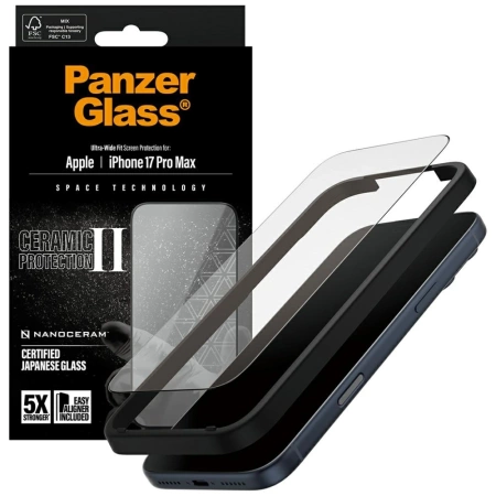 Szkło hartowane PanzerGlass Ceramic II Ultra-Wide Fit EasyAligne na iPhone 17 Pro Max