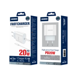 JELLICO wall charger AK200 PD 20W 1xUSB-C + cable USB-C - Lightning White