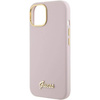 Guess Silikon Script Metal Logo & Frame Hülle für iPhone 15 – Rosa