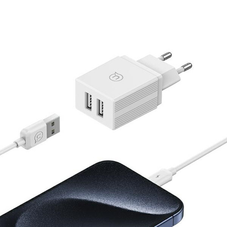 USAMS Ład. siec. 2xUSB 18W + kabelLightning/USB-A Fast Charging biały/white series HC HCXLTZ01
