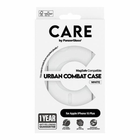 Etui CARE by PanzerGlass Urban Combat Case MagSafe na iPhone 15 Plus - białe