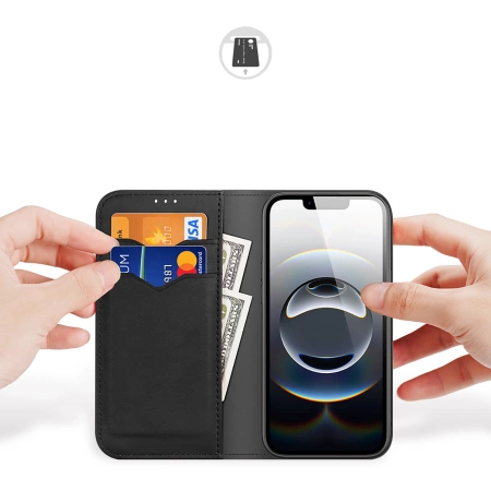 Dux Ducis Hivo iPhone 16e Hülle mit Klappdeckel und RFID-Schutz - Schwarz