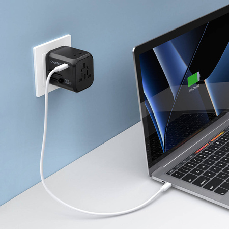 Choetech Fast Universal GaN USB Travel Charger Type C / 3 x USB-A 30W Power Delivery Black (PD5008-BK)