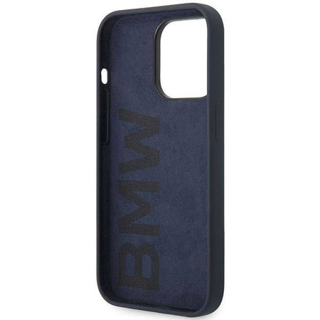 Original Case IPHONE 14 PRO BMW Silicone Metal Logo (BMHCP14LSILNA) navy blue