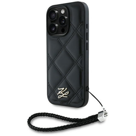 Original Case IPHONE 16 PRO MAX Karl Lagerfeld Quilted Initial Logo & Chain Strap black