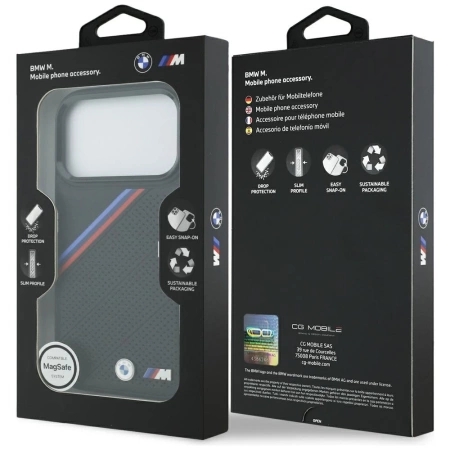 Etui BMW M Tricolor Metal Logo MagSafe do iPhone 17 Pro - czarne