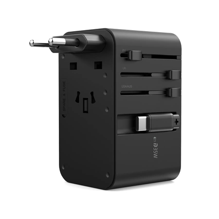 Adapter podróżny Choetech PD5020 35W EU / US / AUS / UK z wbudowanym kablem USB-C - czarny