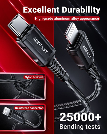 Acefast kabel MFI USB Typ C - Lightning 1,8m, 30W, 3A czarny (C4-01 C Black)