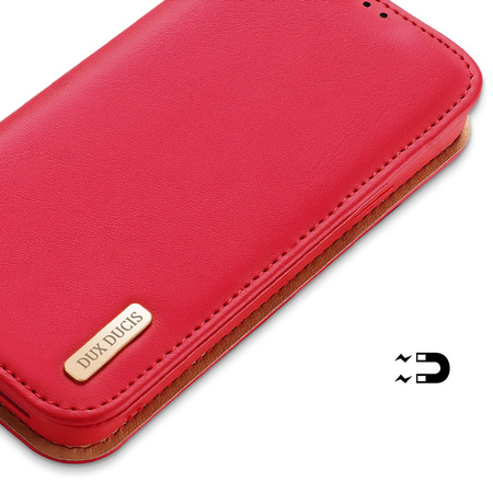 Dux Ducis Hivo skórzane etui z klapką pokrowiec ze skóry naturalnej portfel na karty i dokumenty iPhone 14 Pro Max czerwony