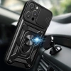 Hybrid Armor Camshield iPhone 16 Pro gepanzerte Hülle mit Kameraabdeckung und Ständer – Schwarz