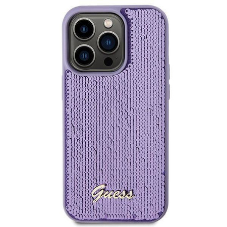 Guess Pailletten-Schriftzug-Metallgehäuse für iPhone 15 Pro Max – Lila