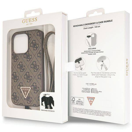 Original Handyhülle IPHONE 14 PRO Guess Hardcase Crossbody 4G Metal Logo (GUHCP14LP4TDSCPW) braun