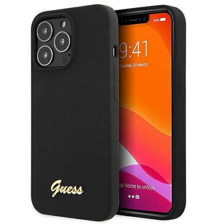 Guess GUHMP13XLSLMGBK iPhone 13 Pro Max 6.7 &quot;black / black hardcase Silicone Script Gold Logo