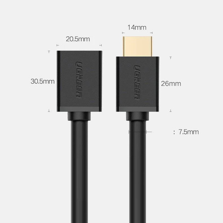 Ugreen kabel przewód adapter przejściówka przedłużacz HDMI (żeński) - HDMI (męski) 4K 10,2 Gbps 340 Mhz audio ethernet 1 m czarny (HD107 10141)