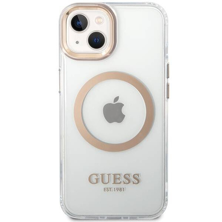 Oryginalne Etui IPHONE 14 PLUS / 15 PLUS Guess Hard Case Metal Outline Magsafe złote