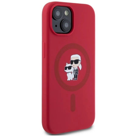 Karl Lagerfeld Silikon Karl&Choupette Heads Ring MagSafe iPhone 15 Hülle - Rot