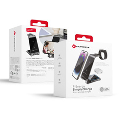 Ładowarka indukcyjna Forcell F-Energy 3w1 Simply Charge kompatybilna z Apple Watch i Samsung Watch szara