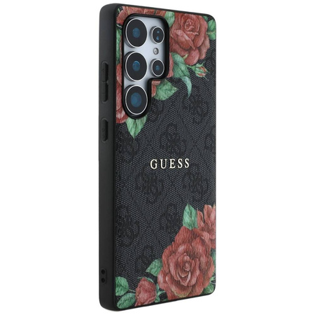 Original Case SAMSUNG GALAXY S25 ULTRA Guess Leather 4G Flowers Print Metal Classic Logo MagSafe black