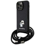 Original Case IPHONE 13 PRO MAX Karl Lagerfeld Hardcase Crossbody Saffiano Metal Pin Karl & Choupette (KLHCP13XSAKCPSK) black