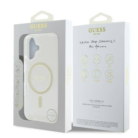 Original Case IPHONE 16 Guess Hardcase IML Glitter Circle MagSafe (GUHMP16SHFGERET) transparent
