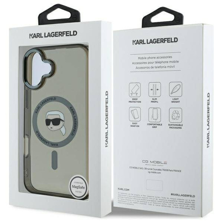 Karl Lagerfeld nakładka do iPhone 16 Plus 6,7" KLHMP16MHLSKIK czarna Hardcase IML Metal Karl Head MagSafe