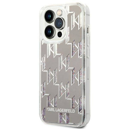 Original Handyhülle IPHONE 14 PRO MAX Karl Lagerfeld Hardcase Liquid Glitter Monogram (KLHCP14XLMNMS) silber
