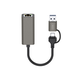 XO ADAPTER HUB HUB018 2w1 USB/USB-C/RJ45 Szary