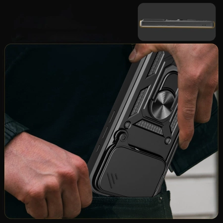 Etui Hybrid Armor Camshield na iPhone 17 Pro pancerne z podstawką i osłoną aparatu - czarne