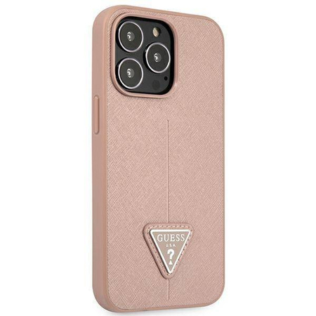 Original Case IPHONE 14 PRO Guess Hardcase Saffianotriangle Logo (GUHCP14LPSATLP) pink