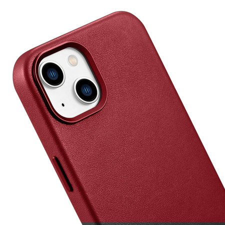 iCarer Case Leather genuine leather case cover for iPhone 14 Plus red (MagSafe compatible)