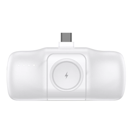 Wozinsky WF16-YCS 5000 mAh 15 W USB-C Mini-Powerbank mit integriertem USB-C-Kabel und Apple Watch Ladegerät – Weiß