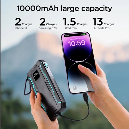 Joyroom JR-L017 22.5W 10000mAh Powerbank with built-in USB-C / Lightning cables - black