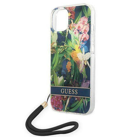 Oryginalne Etui IPHONE 14 PLUS Guess Hardcase Flower Strap (GUOHCP14MHFLSB) niebieskie