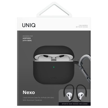 UNIQ etui Nexo AirPods 4 + Ear Hooks Silicone czarny/black