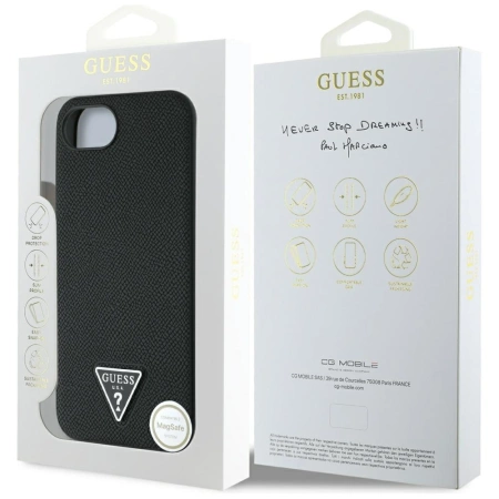 Guess Grained Triangle MagSafe iPhone 16e Hülle - Schwarz