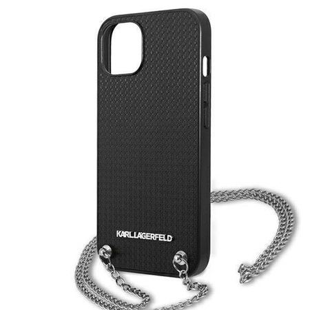 Oryginalne Etui IPHONE 13 Karl Lagerfeld Hardcase Leather Textured And Chain (KLHCP13MPMK) czarne