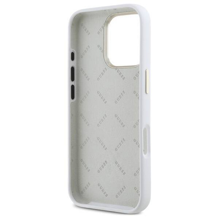 Original Handyhülle IPHONE 16 PRO Guess Hardcase Silicone Logo Strass 4G (GUHCP16LM4DGPH) weiß