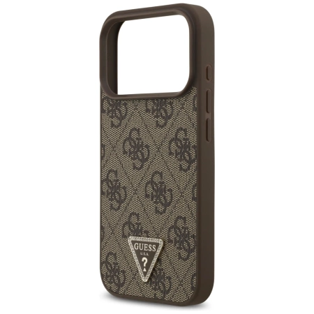 Etui Guess Leather 4G Triangle Strass MagSafe na iPhone 17 Pro - brązowe