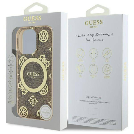 Original Case IPHONE 16 PRO Guess Hardcase IML Peony On 4G Background MagSafe (GUHMP16LH4PYEEW) brown