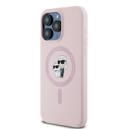 Oryginalne Etui KARL LAGERFELD hardcase Silicone Karl & Choupette Ring MagSafe KLHMP15XSCMKCRHP do Iphone 15 Pro Max różowy