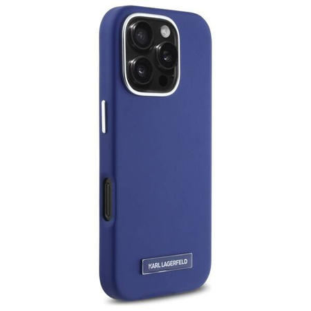 Oryginalne Etui IPHONE 16 PRO Karl Lagerfeld Hardcase FW Metal Plate MagSafe (KLHMP16LPGMSRPB) niebieskie