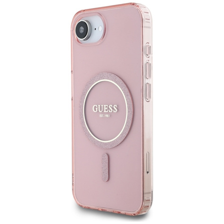 Guess IML Glitter Circle MagSafe - Etui do iPhone 16e (różowy)