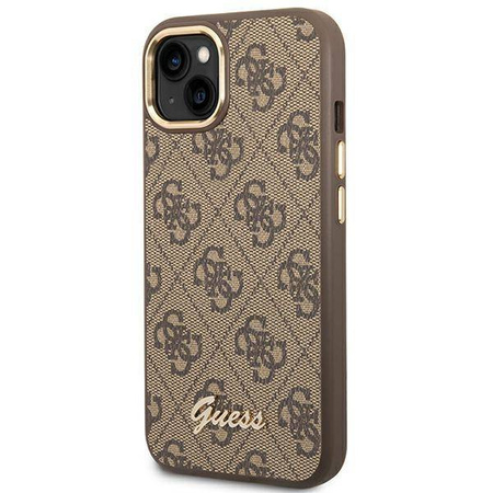 Original Handyhülle IPHONE 14 PLUS Guess Hard Case 4G Vintage Gold Logo (GUHCP14MHG4SHW) braun