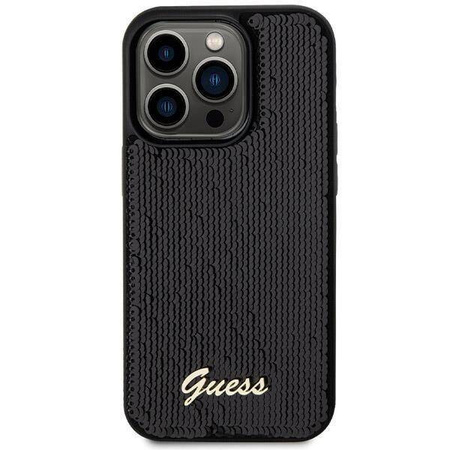 Guess nakładka do iPhone 13 Pro 6,1" GUHCP13LPSFDGSK HC SEQUIN SCRIPT METAL czarna