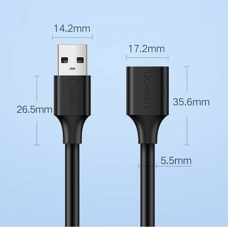 Ugreen Kabel Verlängerungsadapter USB 3.0 (weiblich) - USB 3.0 (männlich) 2 m schwarz (US129 10373)