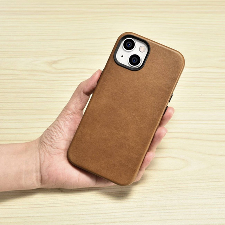 iCarer Oil Wax Premium Leather Case iPhone 14 Magnetic Leather Case with MagSafe Brown (WMI14220701-TN)