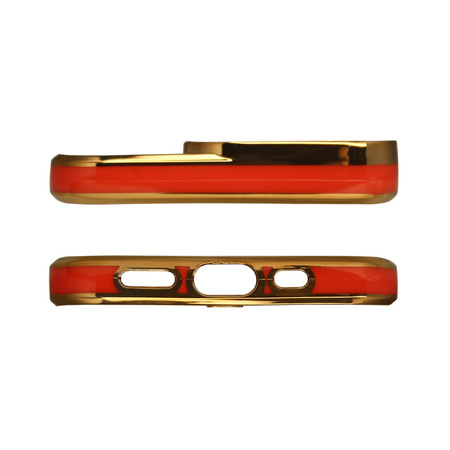 Fashion Case etui do iPhone 13 Pro Max żelowy pokrowiec ze złotą ramką czerwony