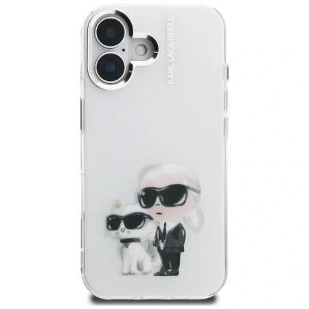Karl Lagerfeld IML Aquarelle Karl &amp; Choupette &amp; Logo iPhone 16 Case - White